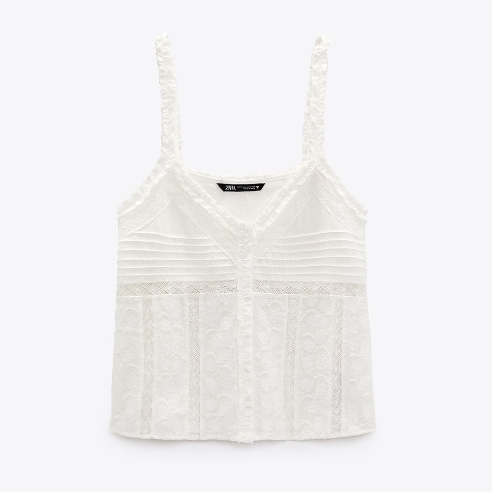 Zara Embroidered Top in Oyster White